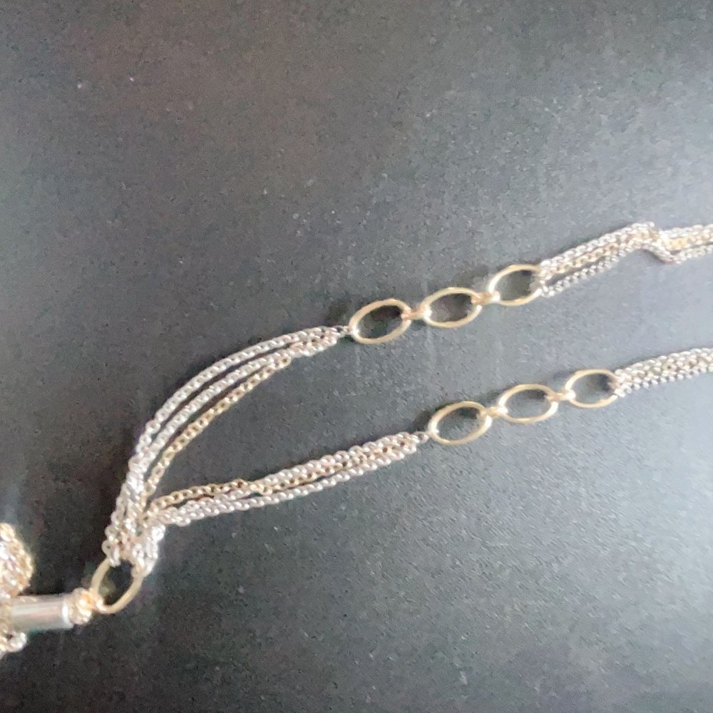 Chico's 2 Tone Silver & Gold Long Multi Chain with Tassel Necklace Medium - Picture 5 of 5